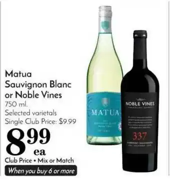 Pavilions Matua Sauvignon Blanc Or Noble Vines offer