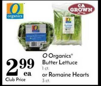 Pavilions O Organics Butter Lettuce Or Romaine Hearts offer
