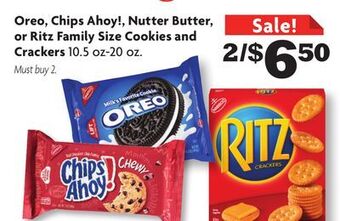 Family Dollar Oreo, chips ahoy!, nutter butter, or ritz family size cookies and crackers offer