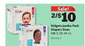 Family Dollar Kidgets jumbo pack diapers offer