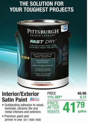 Menards Interior/Exterior Satin Paint offer