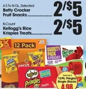 Betty Crocker Fruit Snacks, Kellogg's Rice Krispies Treats