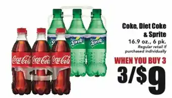 Coke,Diet Coke & Sprite 16.9 oz