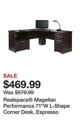 Office Depot Realspace® magellan performance 71w l-shape corner desk, espresso offer