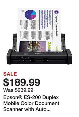 Office Depot Epson® es-200 duplex mobile color document scanner with auto document feeder offer