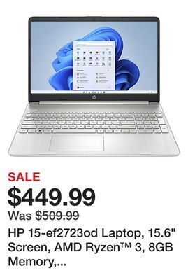 Office Depot Hp 15-ef2723od laptop, 15.6 screen, amd ryzen™ 3, 8gb memory, 256gb solid state drive, windows® 11 home offer