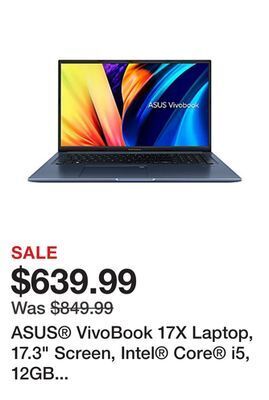 Office Depot Asus® vivobook 17x laptop, 17.3 screen, intel® core® i5, 12gb memory, 256gb solid state drive, wi-fi 6, windows® 11 home, qui offer