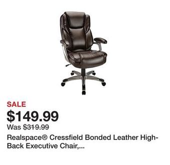 Office Depot Realspace® cressfield bonded leather high-back executive chair, brown/silver offer