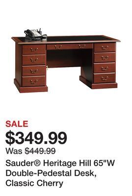 Office Depot Sauder® heritage hill 65w double-pedestal desk, classic cherry offer