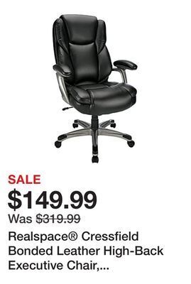 Office Depot Realspace® cressfield bonded leather high-back executive chair, black/silver offer