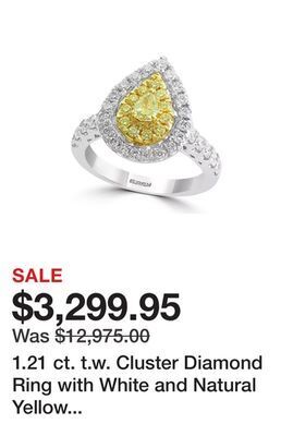 Belk 1.21 ct. t.w. cluster diamond ring with white and natural yellow diamonds in 18k white and yellow gold offer