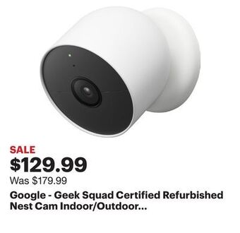 Best Buy Google - geek squad certified refurbished nest cam indoor/outdoor wire free security camera - snow offer