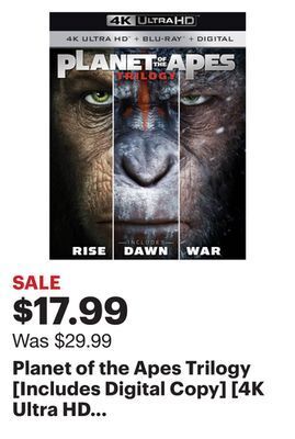 Best Buy Planet of the apes trilogy [includes digital copy] [4k ultra hd blu-ray/blu-ray] offer