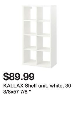 Ikea Kallax shelf unit, white, 30 3/8x57 7/8 offer