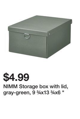 Ikea Nimm storage box with lid, gray-green, 9 ¾x13 ¾x6 offer