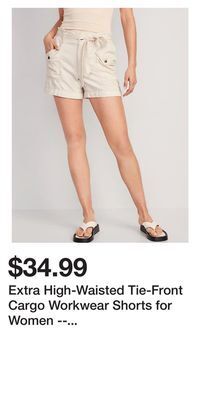 Old Navy Extra high-waisted tie-front cargo workwear shorts for women -- 4-inch inseam offer