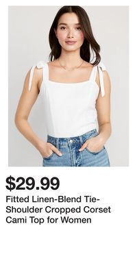 Old Navy Fitted linen-blend tie-shoulder cropped corset cami top for women offer