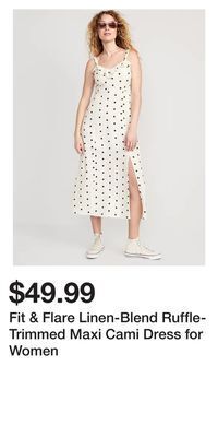 Old Navy Fit & flare linen-blend ruffle-trimmed maxi cami dress for women offer