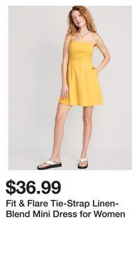 Old Navy Fit & flare tie-strap linen-blend mini dress for women offer