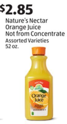 Aldi Nature's nectar orange juice not from concentrate offer