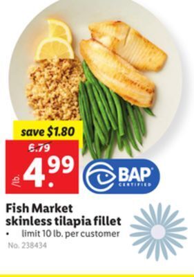 Lidl Fish market skinless tilapia fillet offer