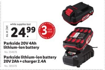 Lidl Parkside 20v 4ah lithium-ion battery offer