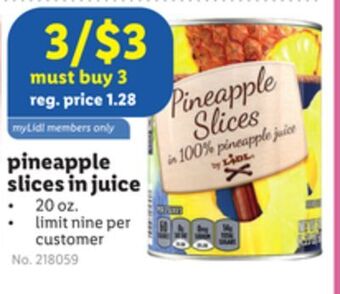 Lidl Pineapple slices in juice offer