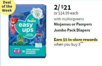 Walgreens Ninjamas or Pampers Jumbo Pack Diapers offer
