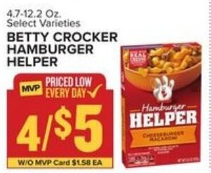 Food Lion Betty Crocker Hamburger Helper 4.7-12.2 oz offer