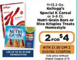 IGA Kellogg's Special K Cereal, Nutri-Grain Bars Or Rice Krispies Treats Homestyle offer