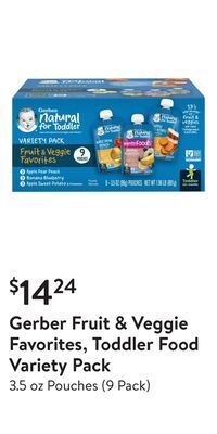 Walmart Gerber fruit & veggie favorites, toddler food variety pack offer