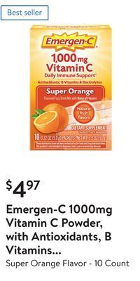 Walmart Emergen-c 1000mg vitamin c powder, with antioxidants, b vitamins and electrolytes for immune support, caffeine free vitamin c offer