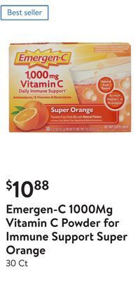Walmart Emergen-c 1000mg vitamin c powder for immune support super orange offer