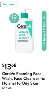 Walmart Cerave foaming face wash, face cleanser for normal to oily skin offer