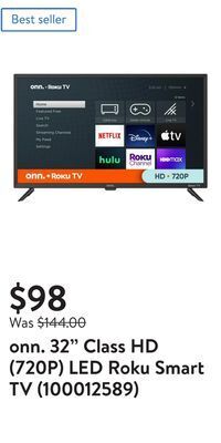 Walmart Onn. 32 class hd (720p) led roku smart tv (100012589) offer