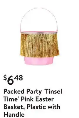 Walmart Packed party 'tinsel time' pink easter basket, plastic with handle offer