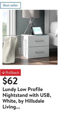 Walmart Lundy low profile nightstand with usb, white, by hillsdale living essentials offer