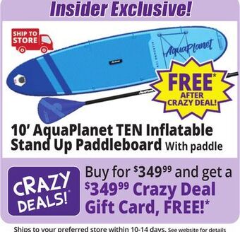 Ocean State Job Lot Aquaplanet 10' allround ten inflatable stand up paddleboard offer