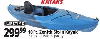 Ocean State Job Lot Lifetime zenith 10' sit-in kayak offer