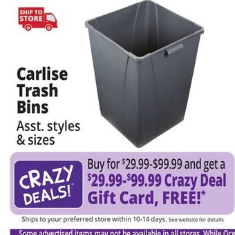 Ocean State Job Lot Carlise trash bins offer