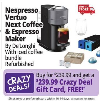 Ocean State Job Lot Nespresso vertuo next coffee and espresso maker by de'longhi with iced coffee bundle (certified refurbished) offer