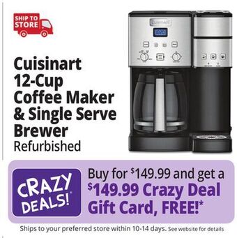 Ocean State Job Lot Cuisinart 12-cup coffee maker & single-serve brewer (certified refurbished) offer
