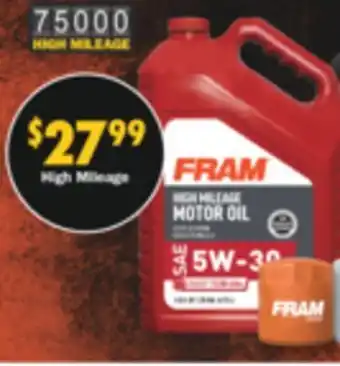 Advance Auto Parts 5 quarts of fram high mileage motor oil + one fram drive or carquest standard oil filter offer