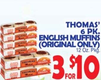 Bravo Supermarkets Thomas' 6 pk. english muffins (original only) offer