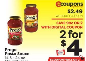 Weis Markets Prego pasta sauce offer