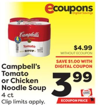 Weis Markets Campbell's tomato or chicken noodle soup offer