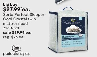 JC Penney Serta perfect sleeper cool crystal twin mattress pad offer
