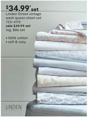JC Penney Linden street vintage wash queen sheet set offer