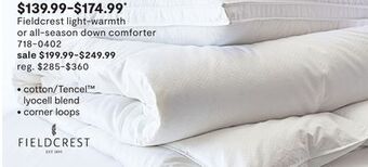 JC Penney Fieldcrest light-warmth or all-season down comforter offer