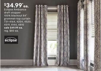 JC Penney Eclipse ambiance draft stopper 100% blackout 84 grommet-top curtain offer